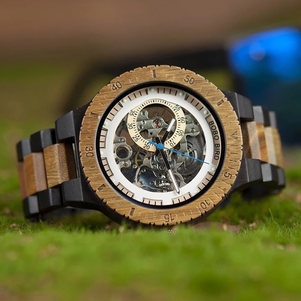 Luxury 100% Handmade Ebony and Sandalwood Automatic Kinetic Skeleton Watch - Picture 2 of 16